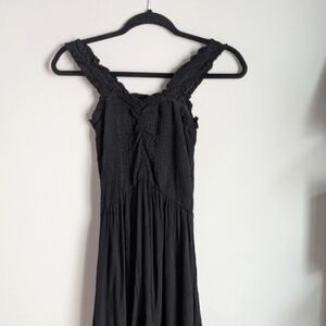 Salty Lemon Black Smocked Mini Dress Medium M Boho Ruffle Strap Rayon Coquette